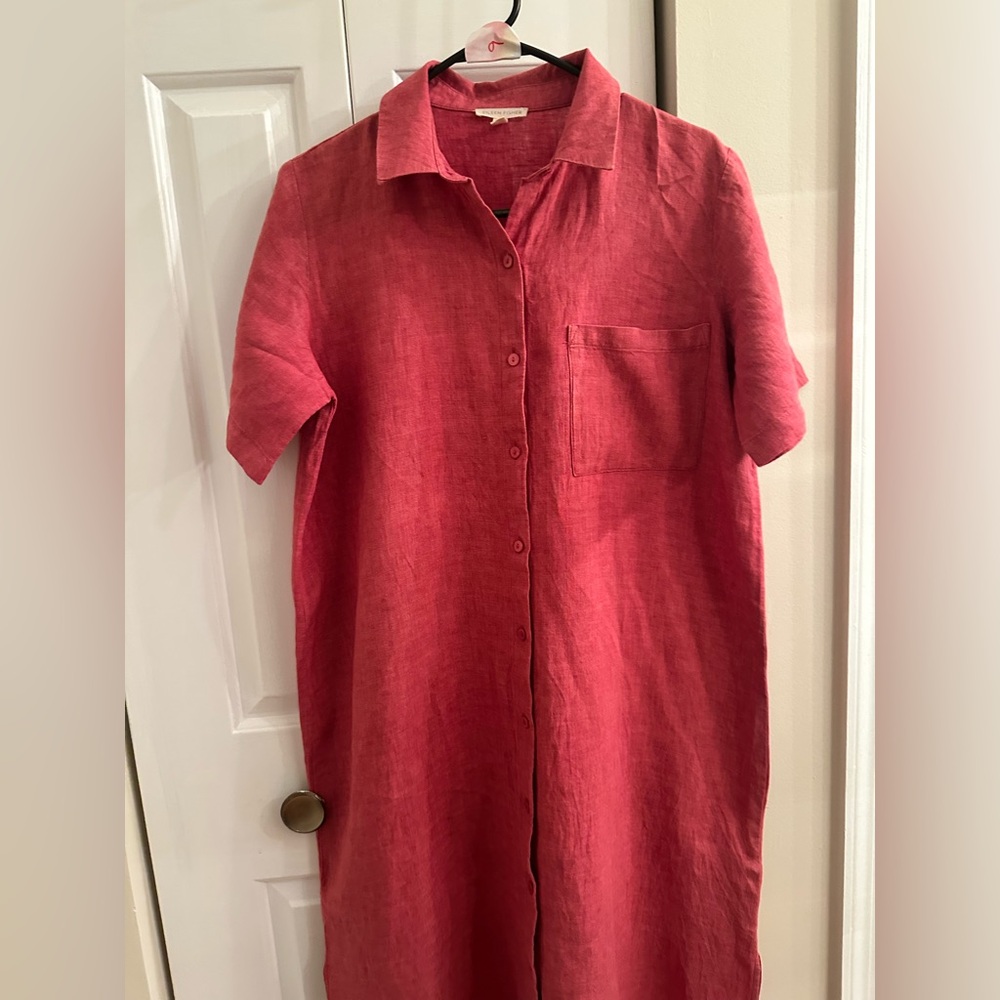 $278 Eileen Fisher Geranium Organic Linen Classic Collar Shirt Dress. Size S. - Picture 11 of 14